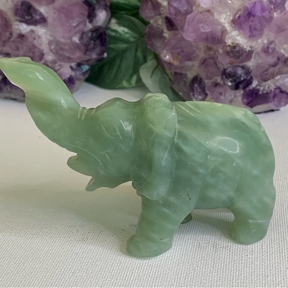 Vintage Green Jade Stone Hand Carved Elephant Figurine Lucky Statue Pet 5" 255g - Picture 6 of 16